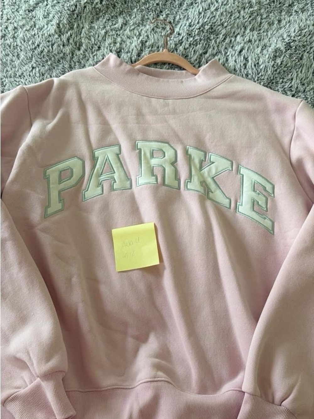 Parker Pastel Pink Crewneck Sweatshirt with Mint Lettering